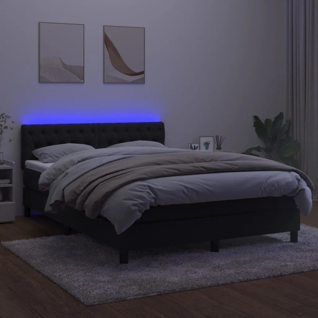 Letto a molle con materasso e led nero 140x200 cm in velluto