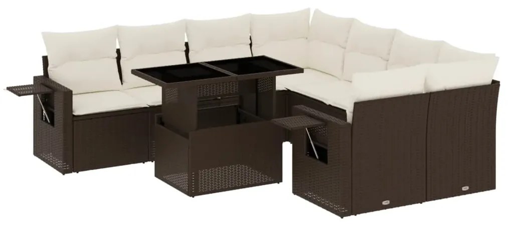 Set divani da giardino 9pz con cuscini marrone in polyrattan