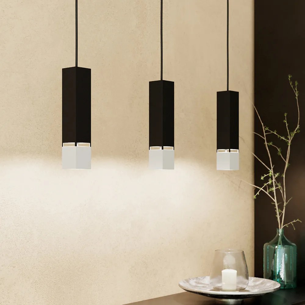 Lampadario Industrial Butrano 3 Luci Acciaio Nero E Argento