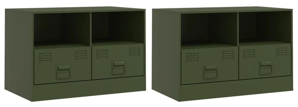 Mobili tv 2 pz verde oliva 67x39x44 cm in acciaio