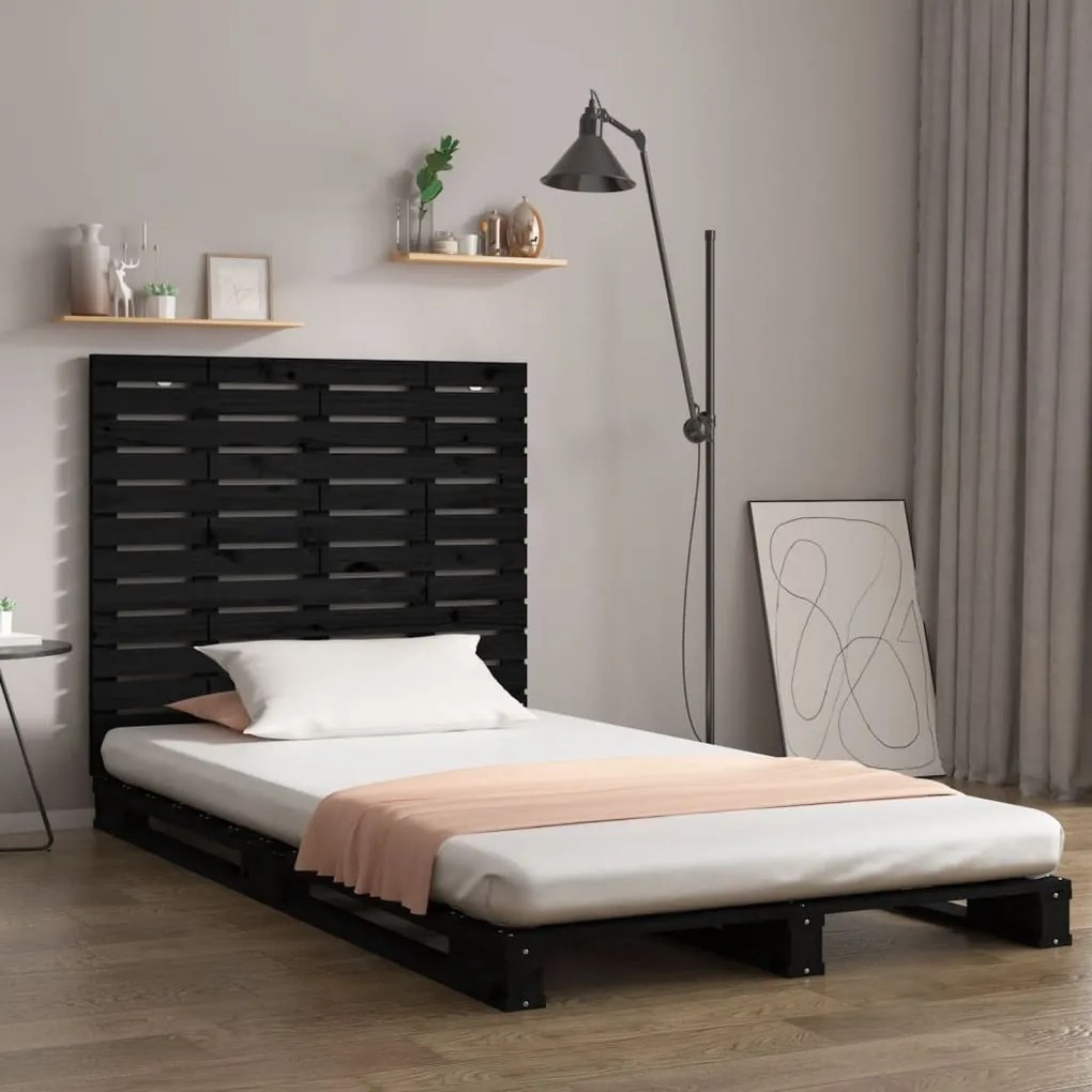 Testiera Da Parete Nera 96x3x91,5cm İn Legno Massello Di Pino /