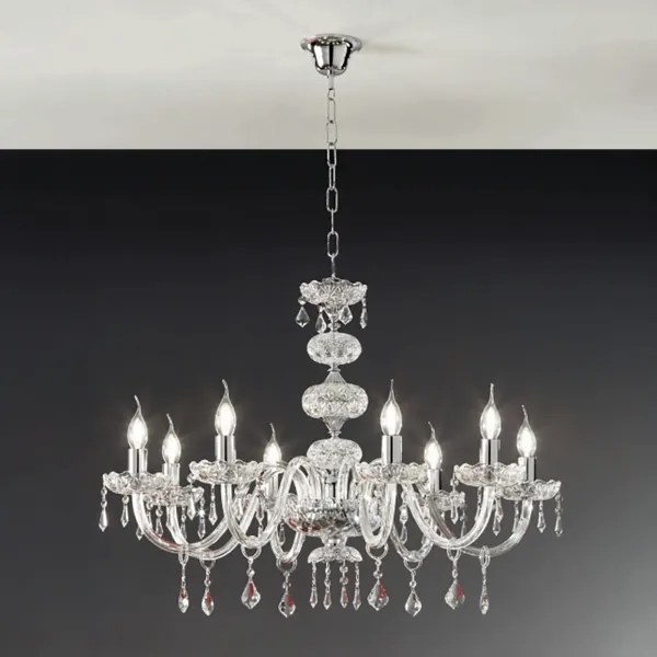 Lampadario sospeso DALLAS D87 cm in cristallo con finiture cromo 8 luci