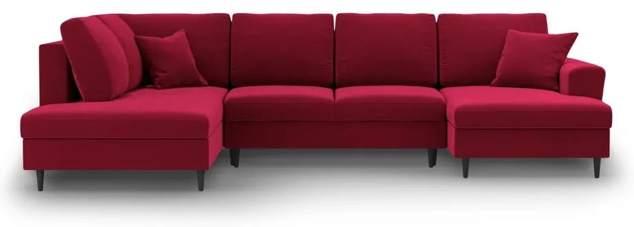 Divano angolare rosso allungabile e con contenitore (con penisola a sinistra/a U) con rivestimento in velluto Kyoto – Cosmopolitan Design