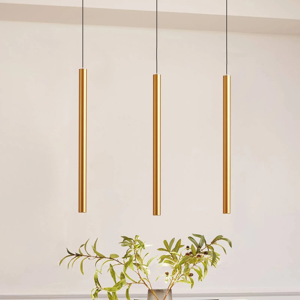 Lindby Sistema a binario 48V Lumaro, pendente, lampadina tubolare, a 3 luci, oro, CCT