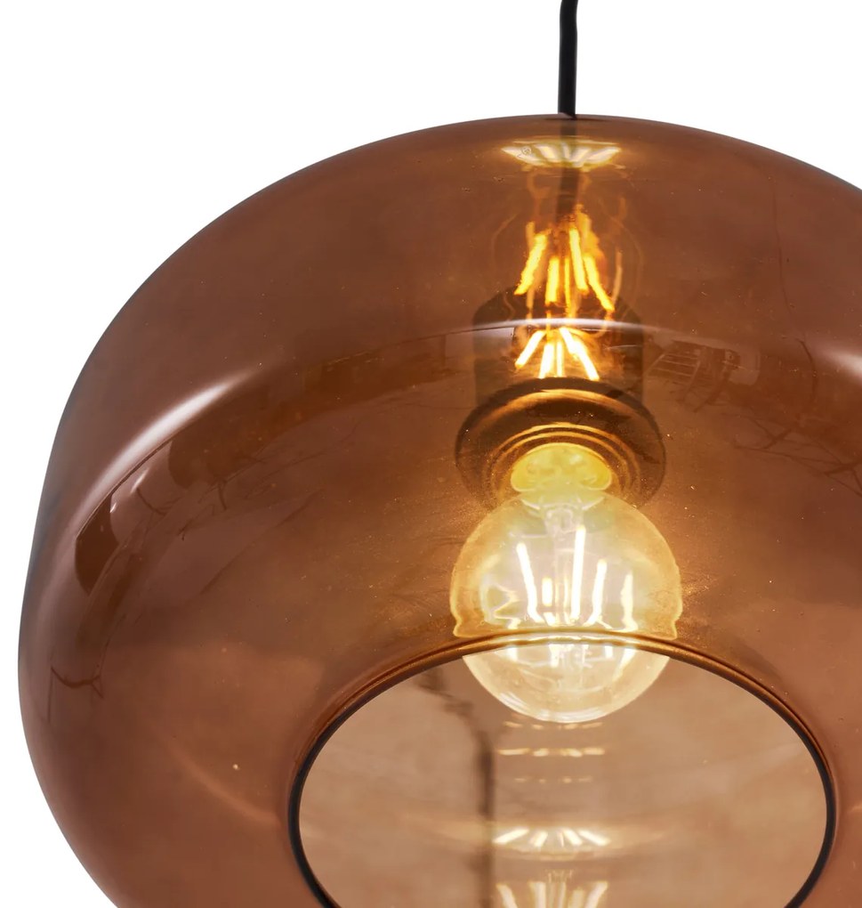 Lampada a sospensione retrò nera con vetro bronzo - Bizle