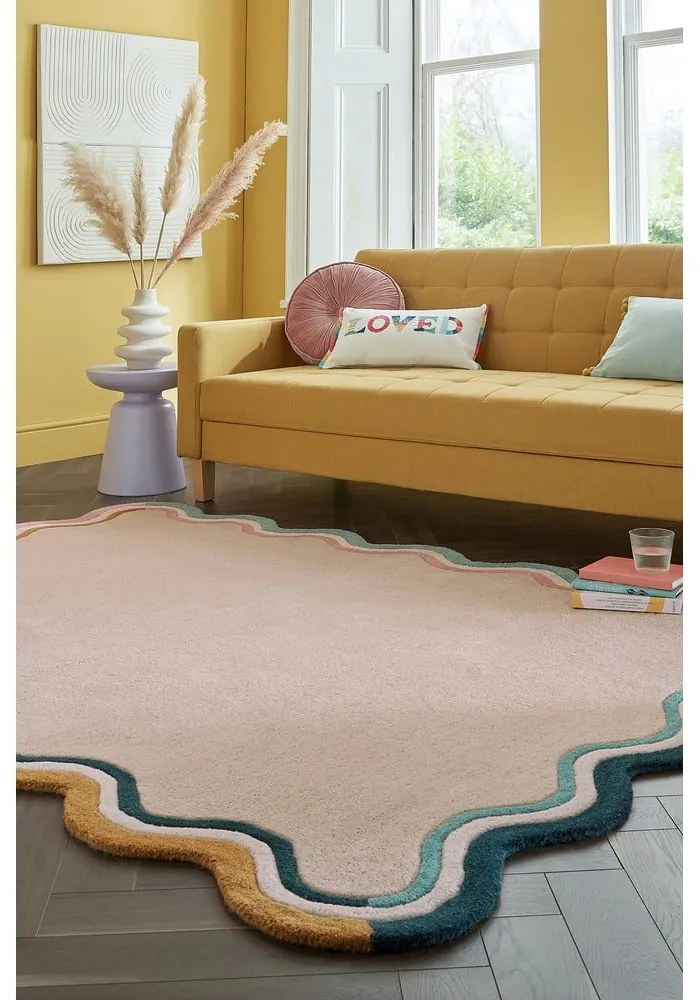 Tappeto in lana tessuta a mano color crema 120x170 cm Leo Scallop - Flair Rugs