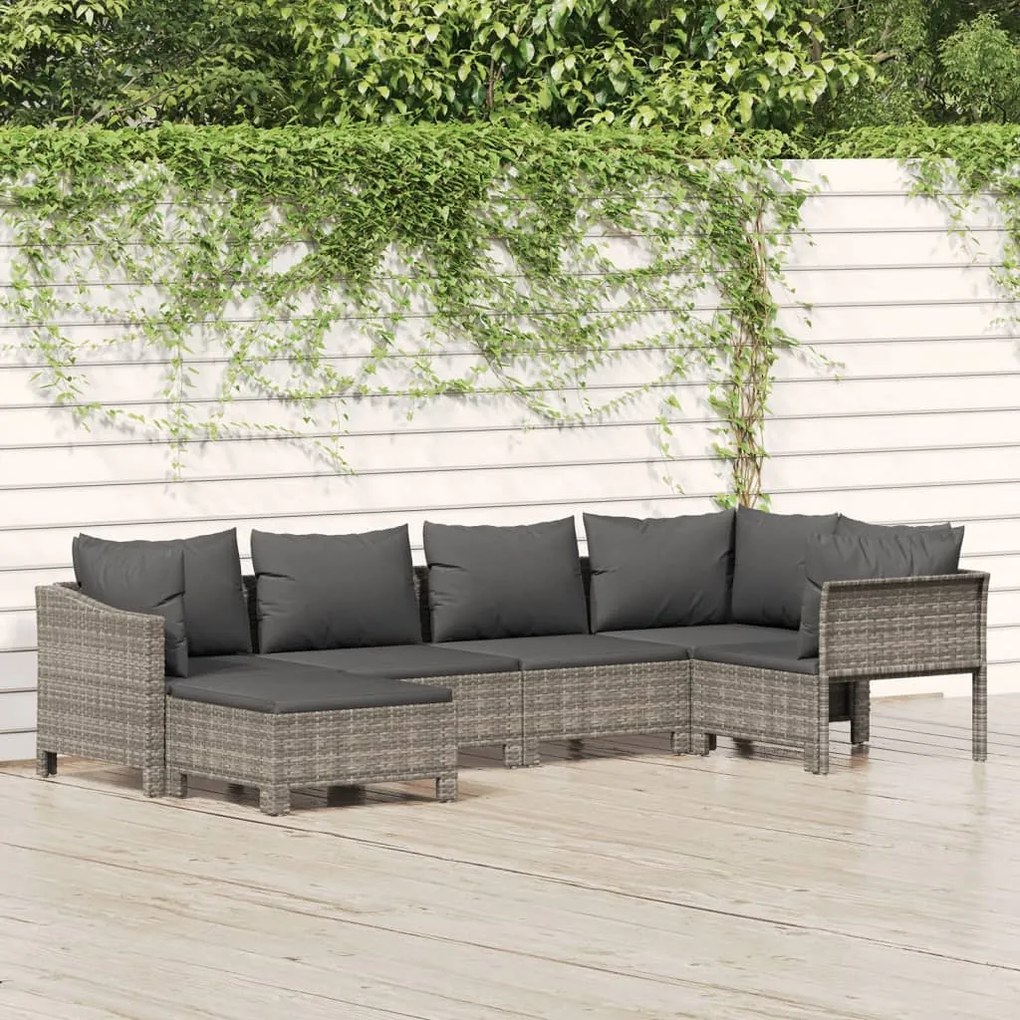 Set Divani da Giardino 6 pz con Cuscini in Polyrattan Grigio