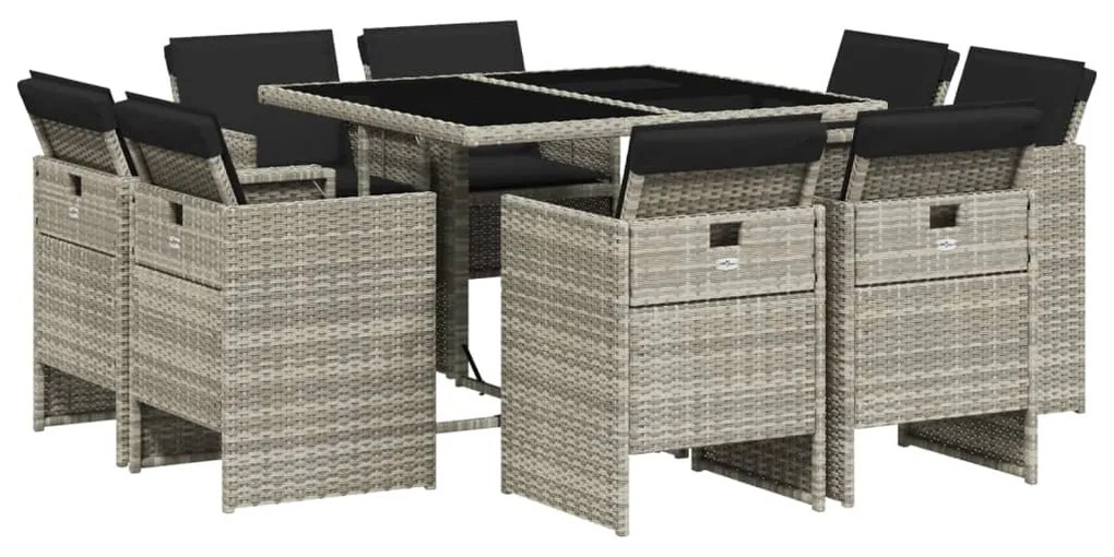 Set pranzo da giardino 9pz con cuscini grigio chiaro polyrattan