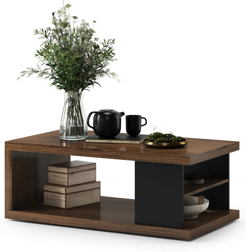 Tavolino LANA S-110 Noce Elegante / Nero - TAVOLINO DA CAFFÈ CON RIPIANO