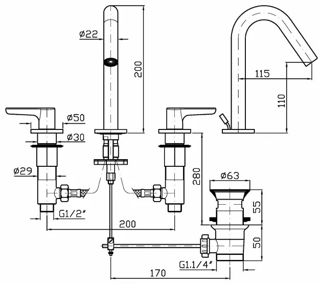 Batteria Lavabo 3 Fori Con Scarico Cromo Zucchetti Medameda ZMM5503