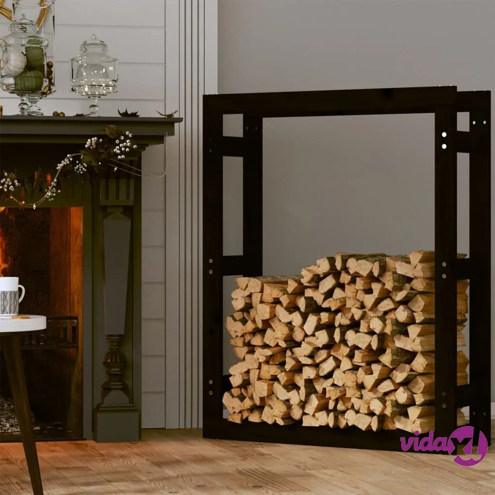 vidaXL Portalegna Nero 80x25x100 cm in Legno Massello di Pino