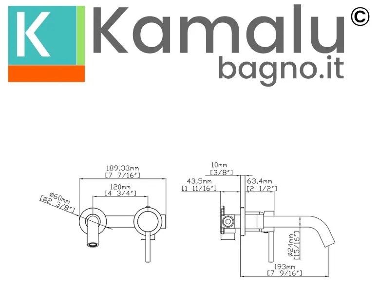 Kamalu - Miscelatore lavabo ad incasso in acciaio inox finitura nera| KAM-ARTE NERO