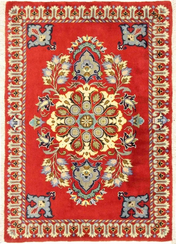 Kashan Tappeto 100 x 60 Rosso (Iran) Annodato A Mano