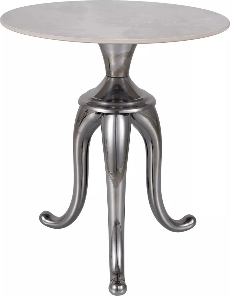 Tavolino Snake in ceramica marmo bianco con base argento – Ø48x55 cm