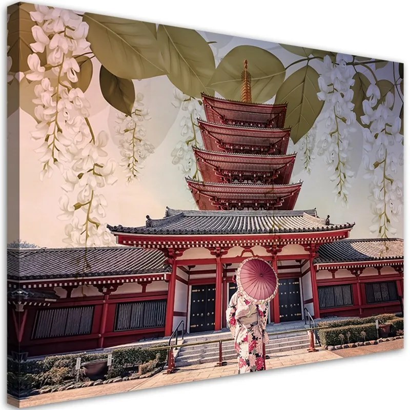 Quadro su tela, Geisha e tempio giapponese  Dimensioni Tappeti 100x70