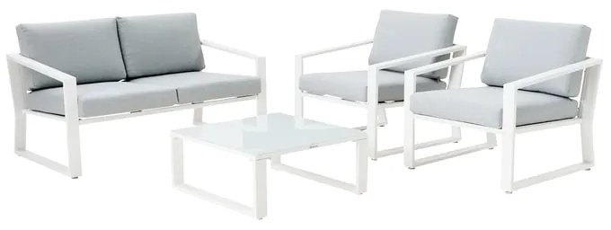 Salotto da giardino Lyra NATERIAL bianco con cuscini in poliestere beige per 4 persone