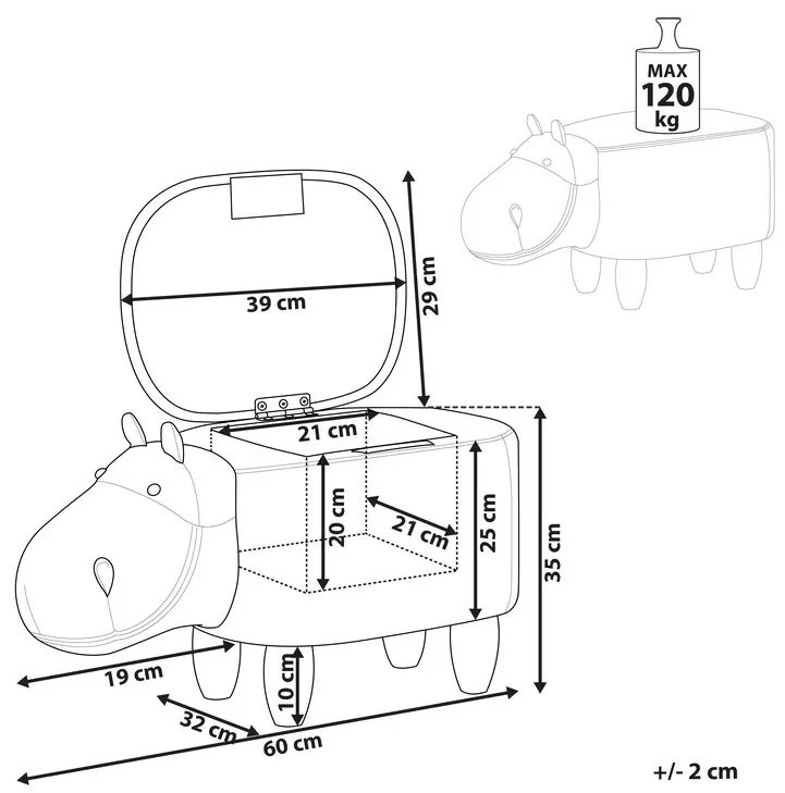 Pouf animaletto velluto azzurro e legno chiaro HIPPO Beliani