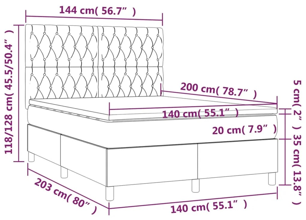 Giroletto a Molle con Materasso Crema 140x200 cm in Tessuto