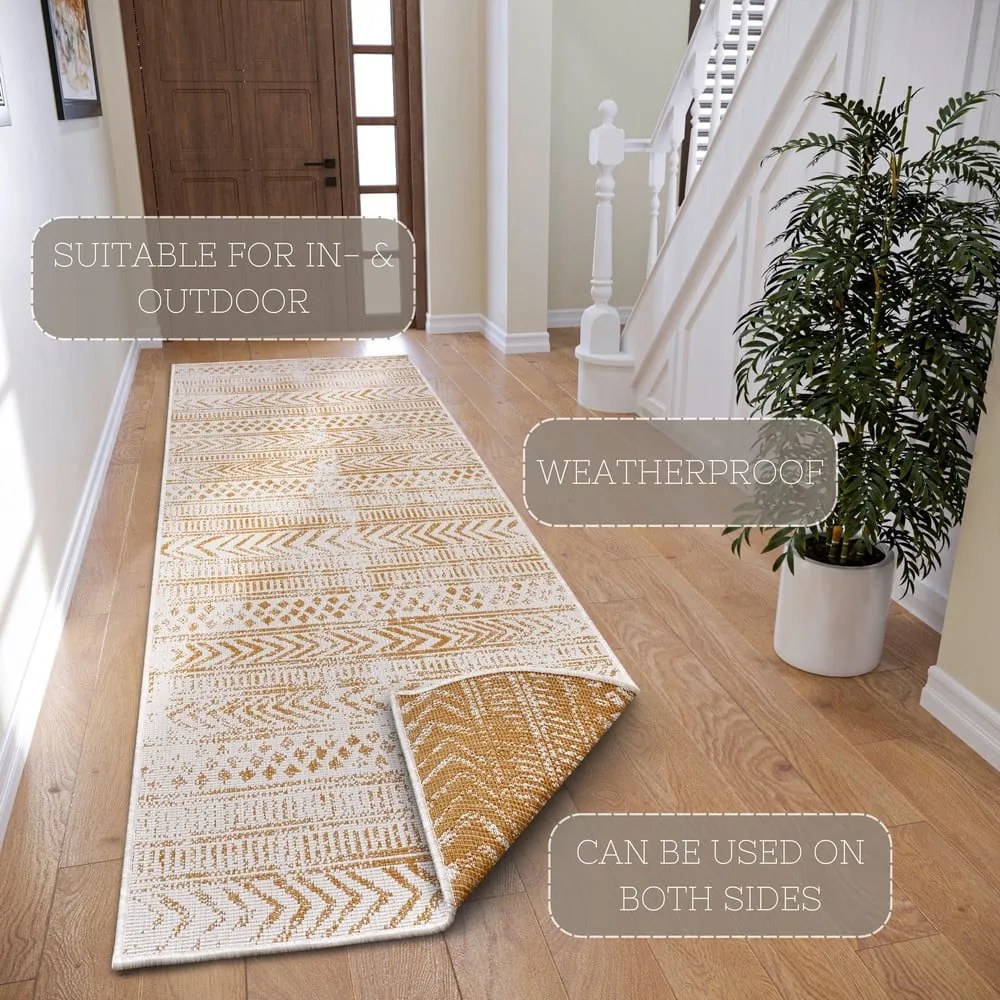 Tappeto per esterni giallo ocra e bianco 80x350 cm Biri - NORTHRUGS