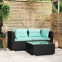 Set Divani da Giardino 3 pz con Cuscini in Polyrattan Nero 317532