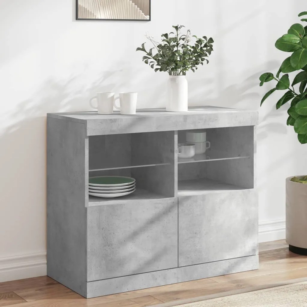 Credenza con luci led grigio cemento 81x37x67 cm