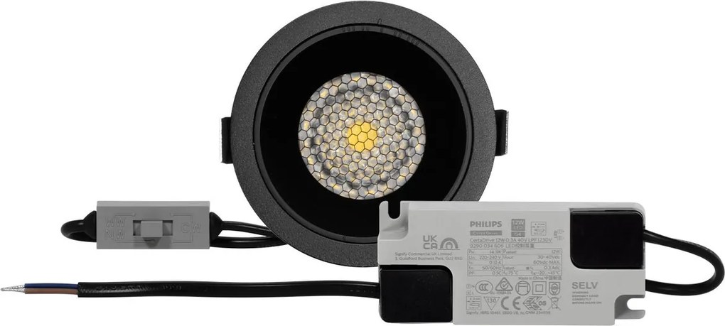Faro da Incasso Nero 12W Foro Ø75mm CCT 15°-55° con driver Philips Colore Bianco Variabile CCT
