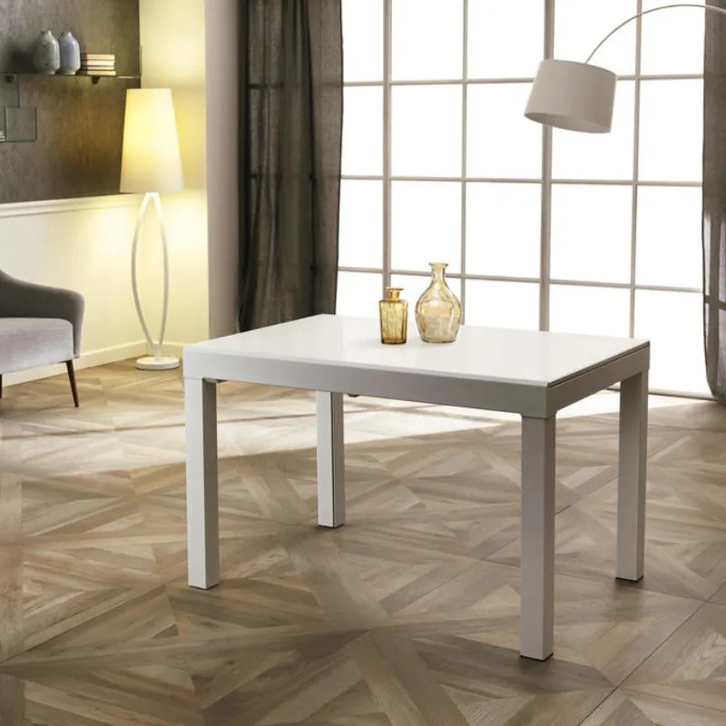 Tavolo rettangolare allungabile 120 x 75 Top bianco extrawhite e gambe bianche - Executive