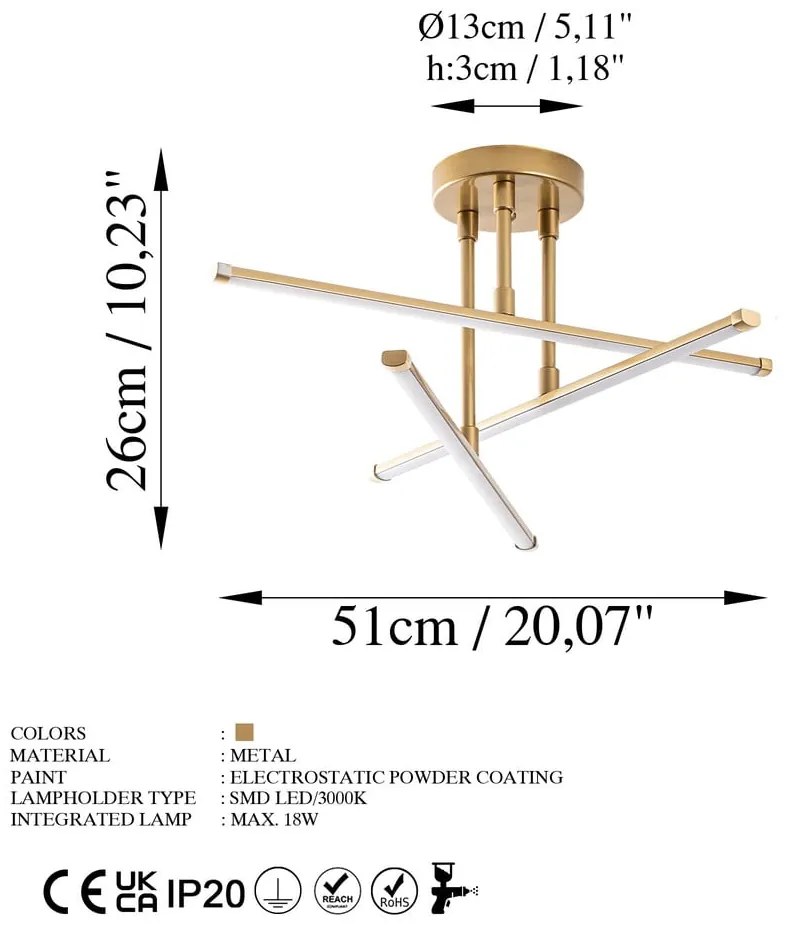 Plafoniera LED in oro 26x51 cm Ledflower - Opviq lights