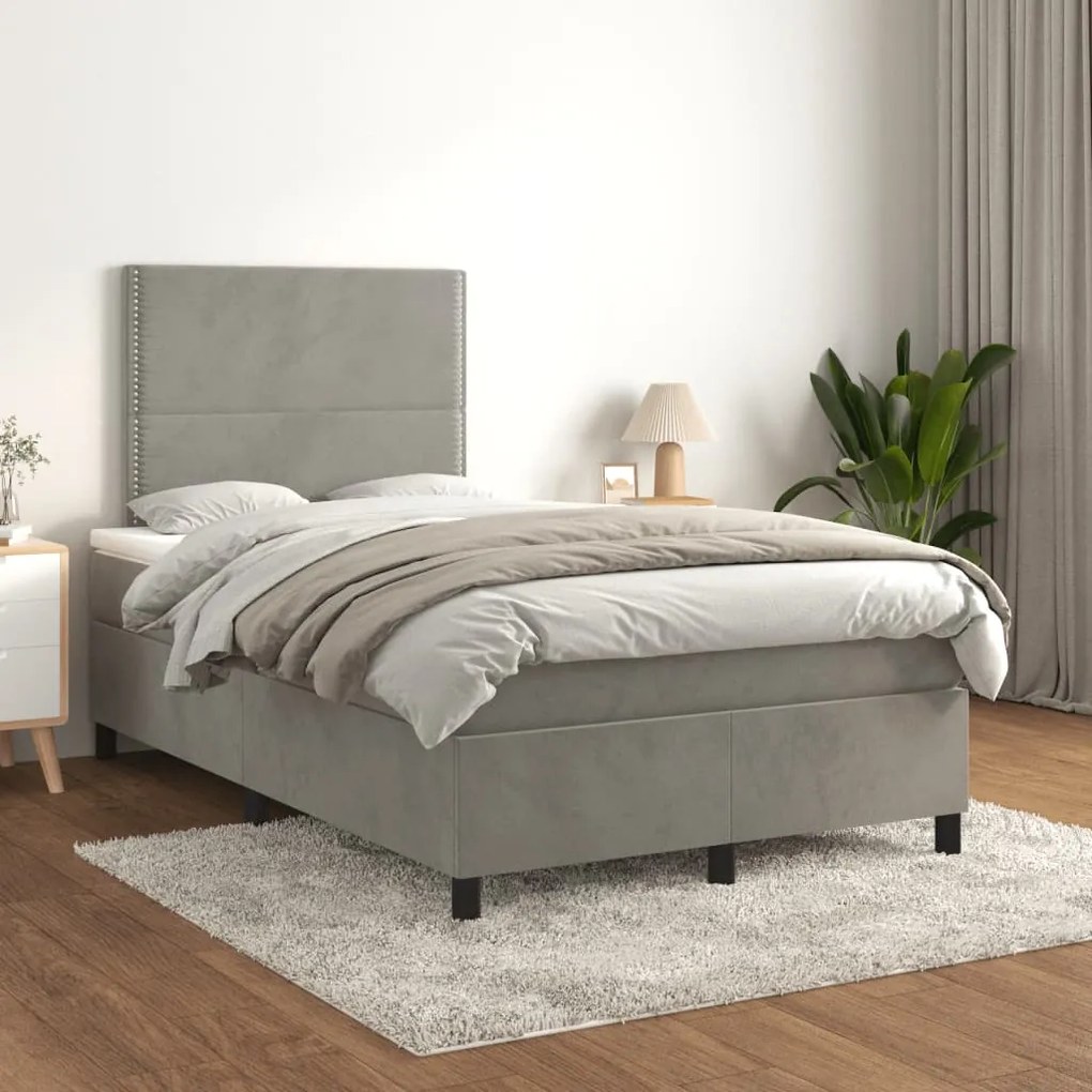 Giroletto A Molle Con Materasso Grigio Chiaro 120x200cm Velluto /