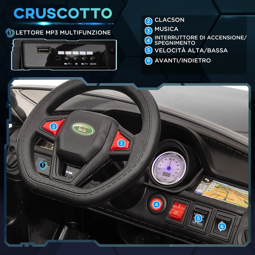 Macchina Elettrica per Bambini con Telecomando Luci LED e Clacson Nero...