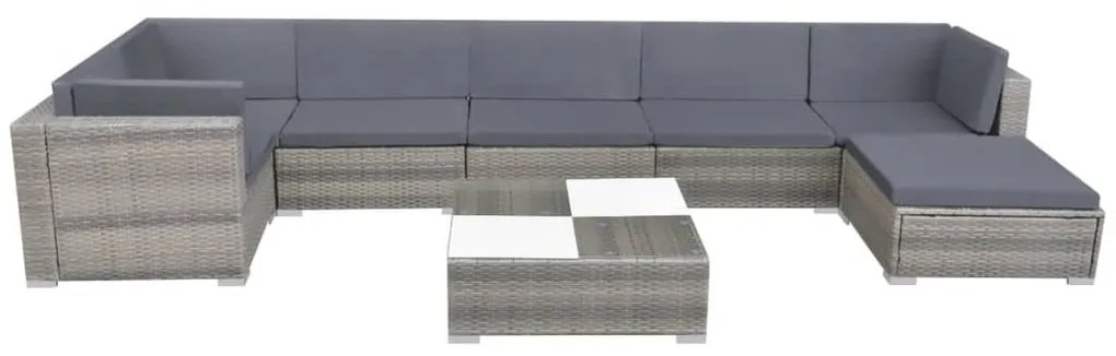 Set divani da giardino 8 pz con cuscini in polyrattan grigio