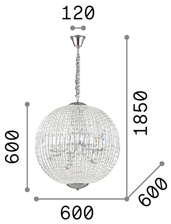 Sospensione Moderna Luxor Metallo-Cristallo Cromo 12 Luci G9 3W 3000K Luce Calda