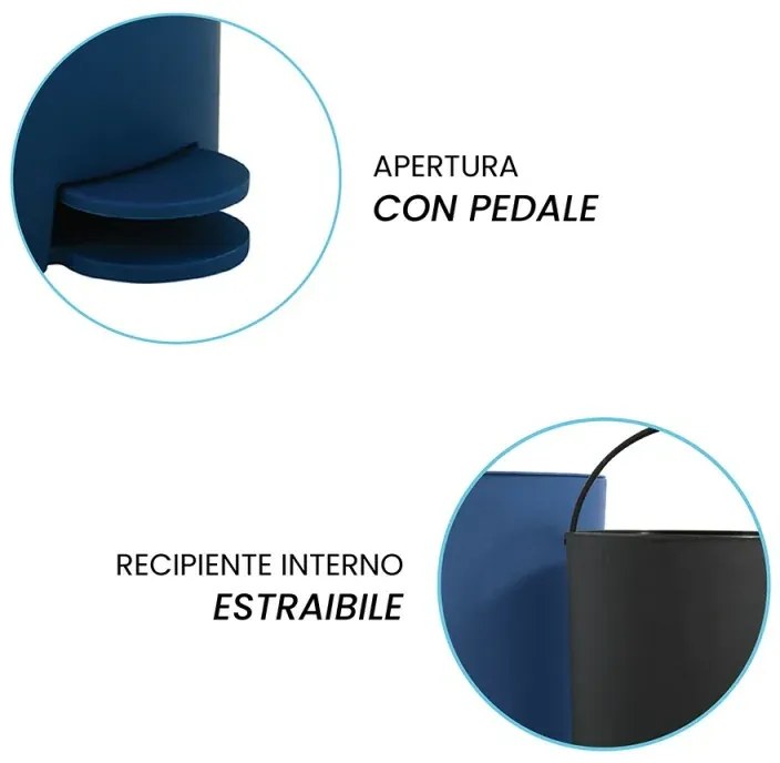 Pattumiera bagno 3 Lt blu scuro con apertura a pedale Orbix