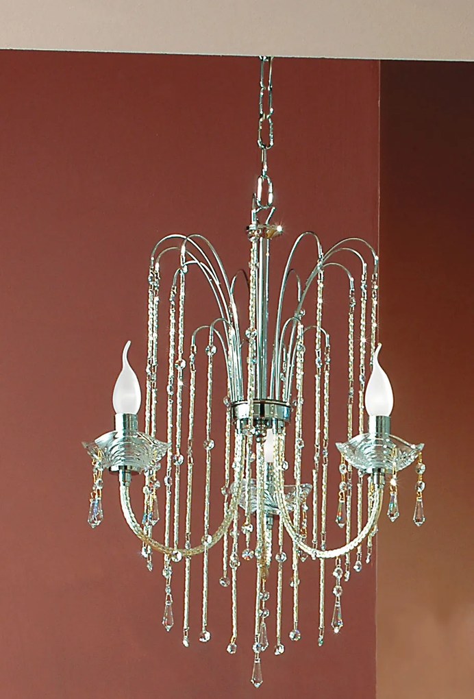 3-light chandelier chrome and crystal -403/3 - Royal Crystal - Arredo Luce Cromo