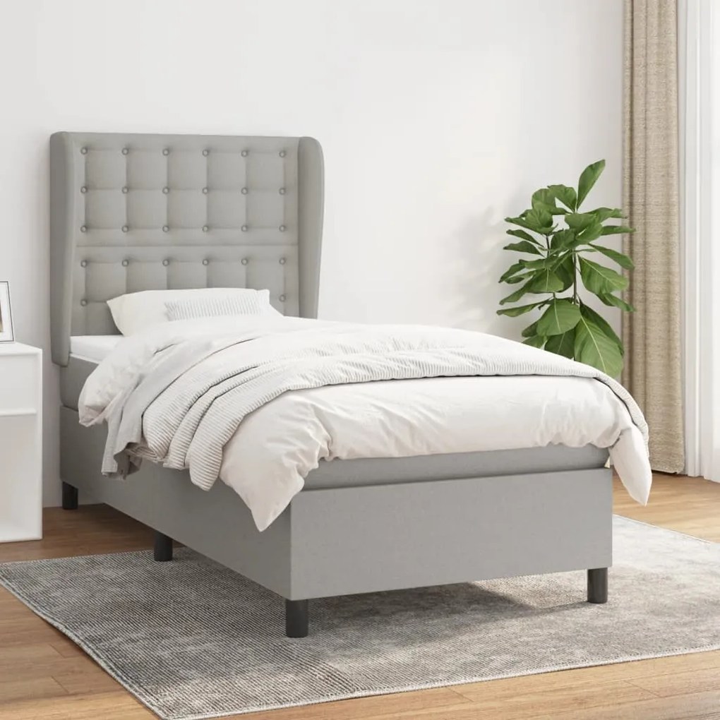 Giroletto A Molle Con Materasso Grigio Chiaro 80x200 Cm Tessuto /
