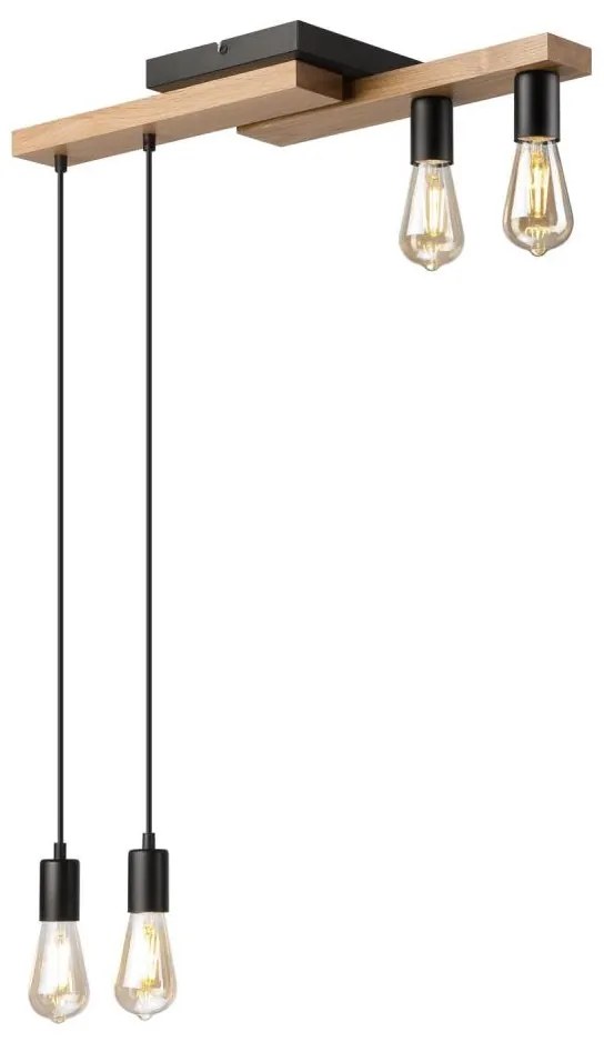 Lampadario a sospensione con filo CORTINA 4xE27/15W/230V nero/quercia