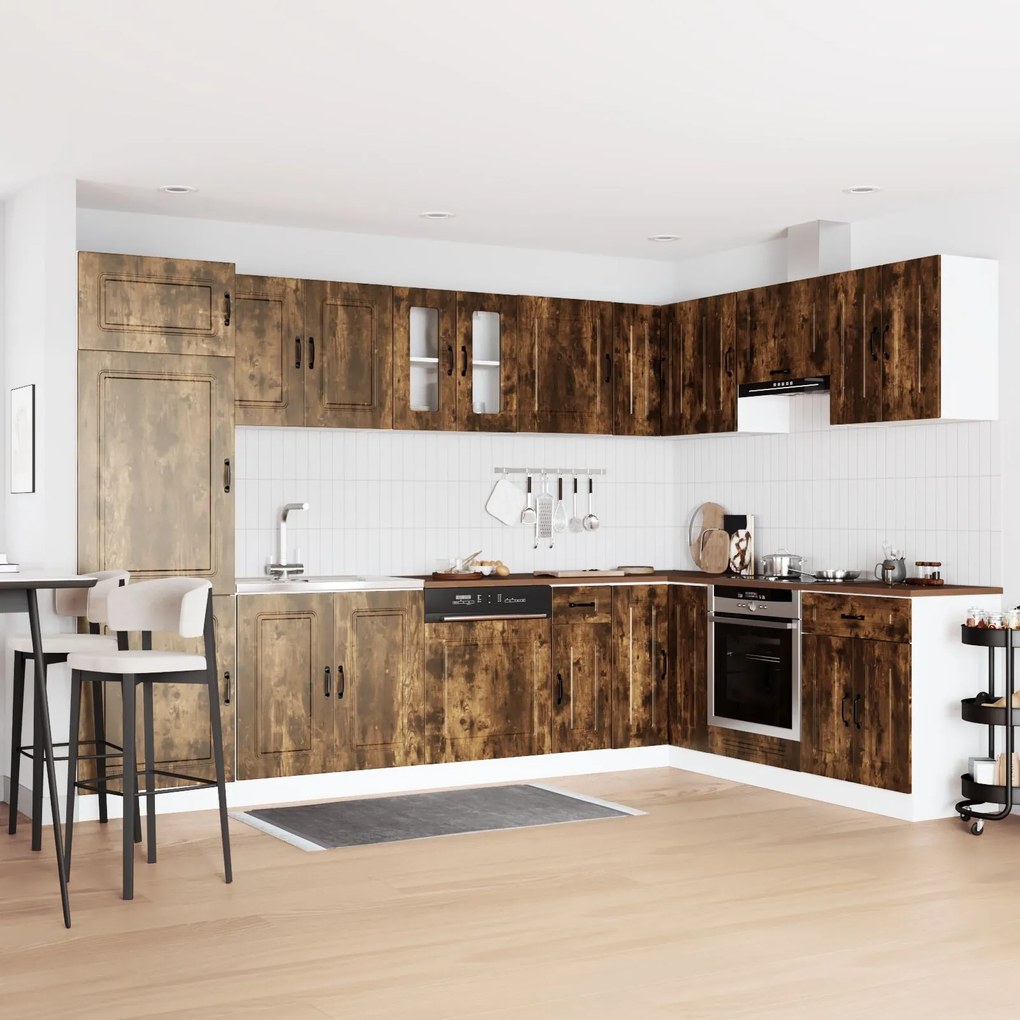 Mobile cucina ""kalmar"" con doppio lavello in rovere affumicato legno ingegnerizzato