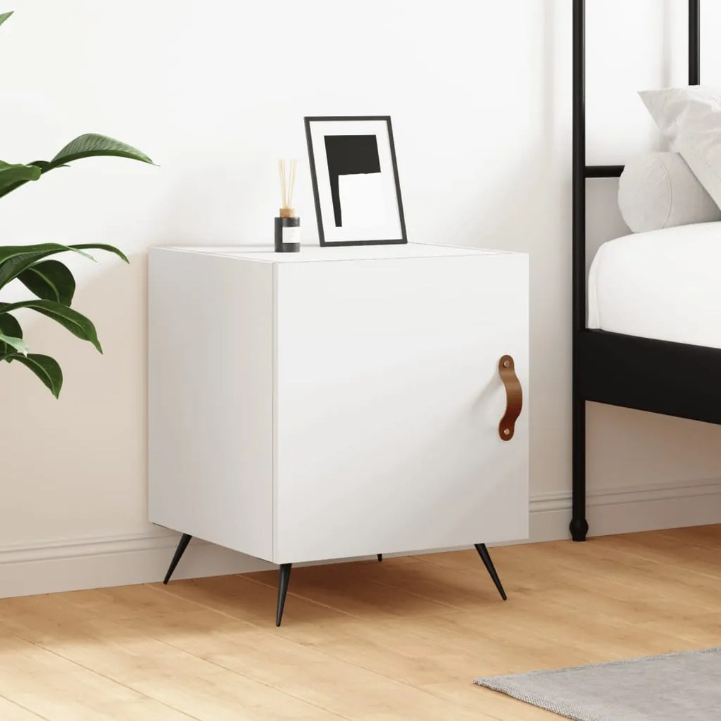 Comodino Bianco 40x40x50 Cm İn Legno Multistrato /