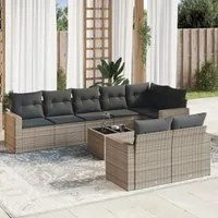 Set Divano da Giardino 9 pz con Cuscini Grigio in Polyrattan 3251567