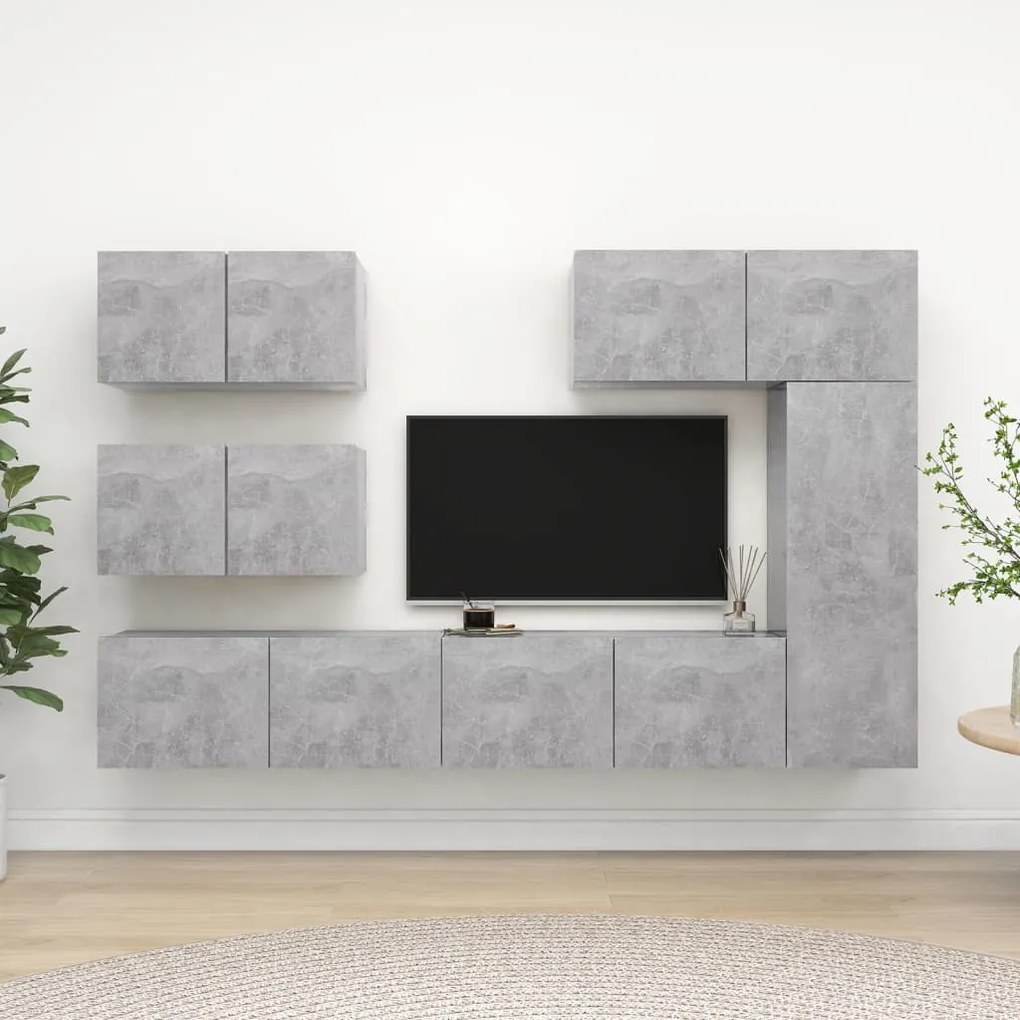 Set porta tv 6 pz grigio cemento in truciolato