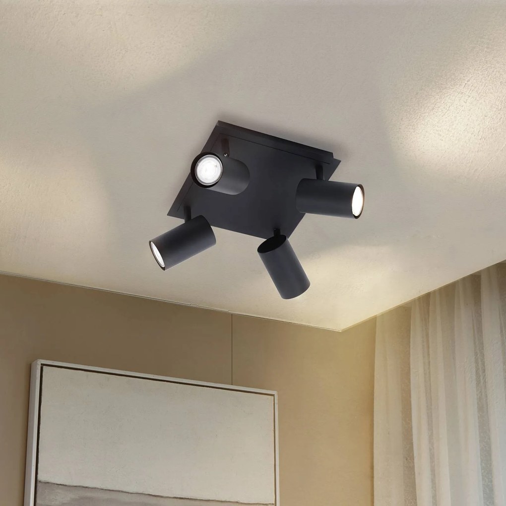 Lindby Plafoniera Joffrey, 25 cm, nera, a 4 luci, GU10