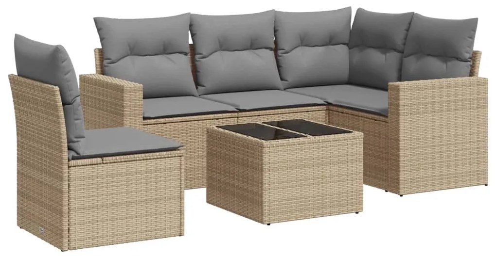 Set divano da giardino 6 pz con cuscini beige in polyrattan