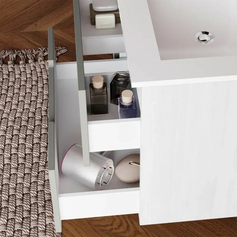 Mobile bagno sospeso 80 rovere bianco e tortora con lavabo e specchio Iris