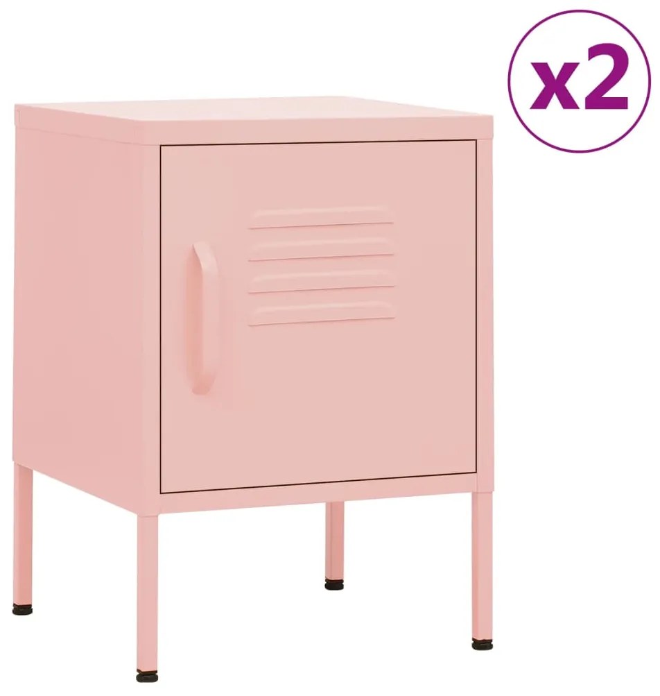 Comodini 2 Pz Rosa 35x35x51 Cm İn Acciaio /