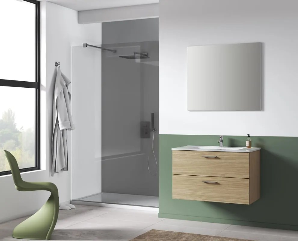 Mobile bagno sospeso con lavabo e specchio L 79 x H 50 x P 45.5 cm rovere naturale 2 cassetti per vasca centrale Paros