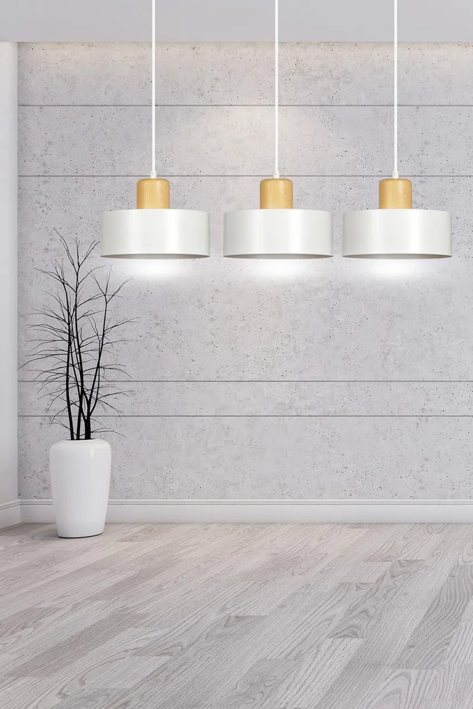 Lampadario a Sospensione in Acciaio e Legno TORIN 3 3xE27