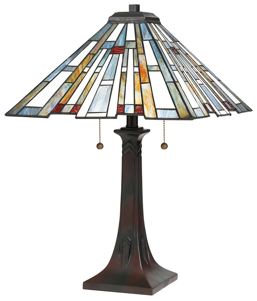 Lampada Da Scrivania Tiffany Maybeck Acciaio Bronzo Valiant 2 Luci E27