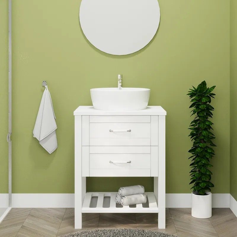 Kamalu - Mobile bagno a terra 60 cm stile classico bianco opaco | LAC-THALASSA-60