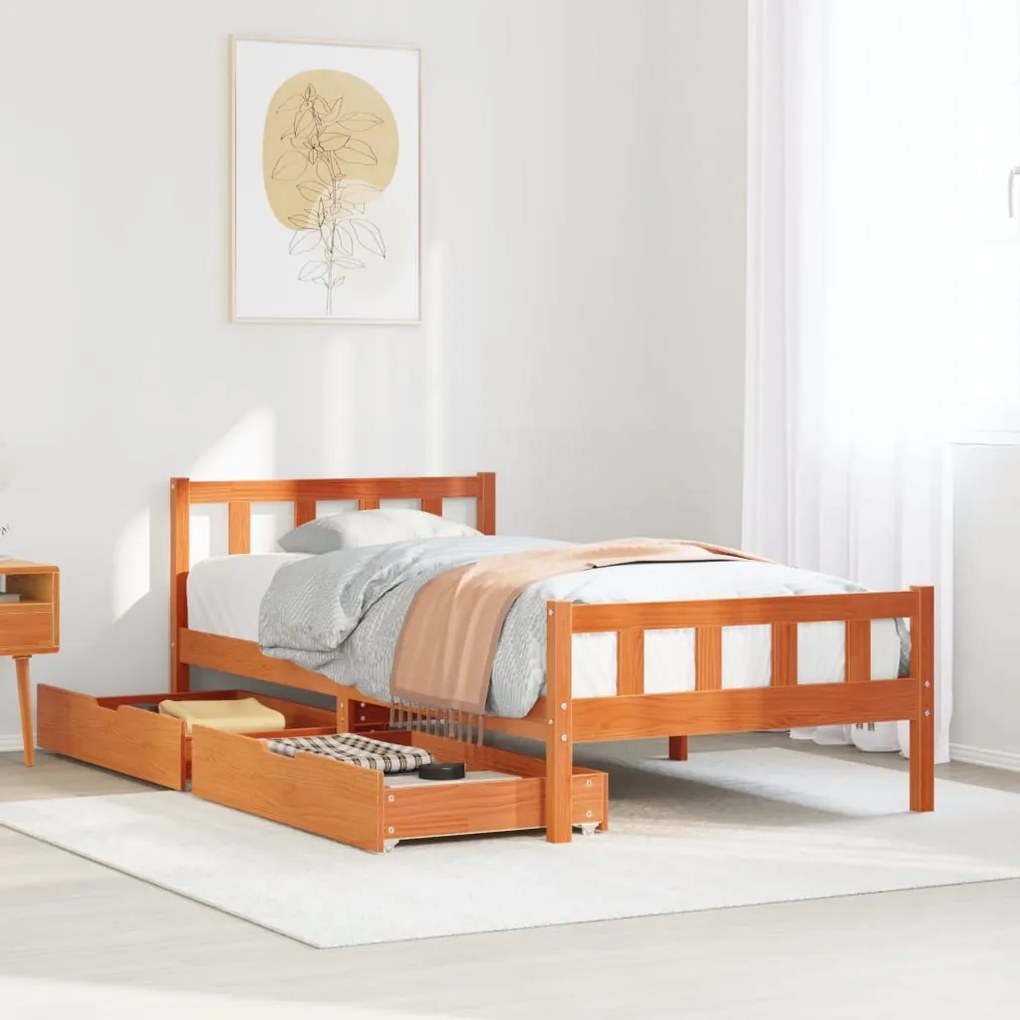 Letto Senza Materasso Marrone Cera 90x190 Cm İn Legno Di Pino /