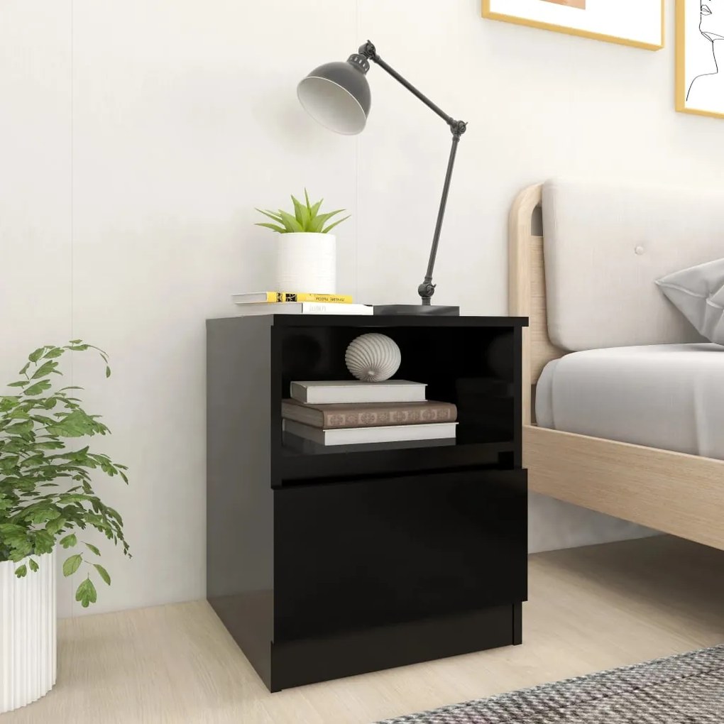 Comodini 2 Pz Neri 40x40x50 Cm İn Legno Multistrato /